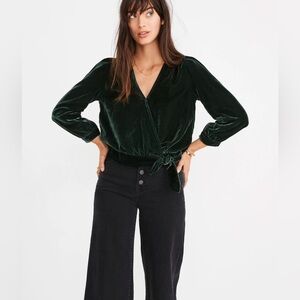 Madewell Green Velvet Wrap Long Sleeve Size XS